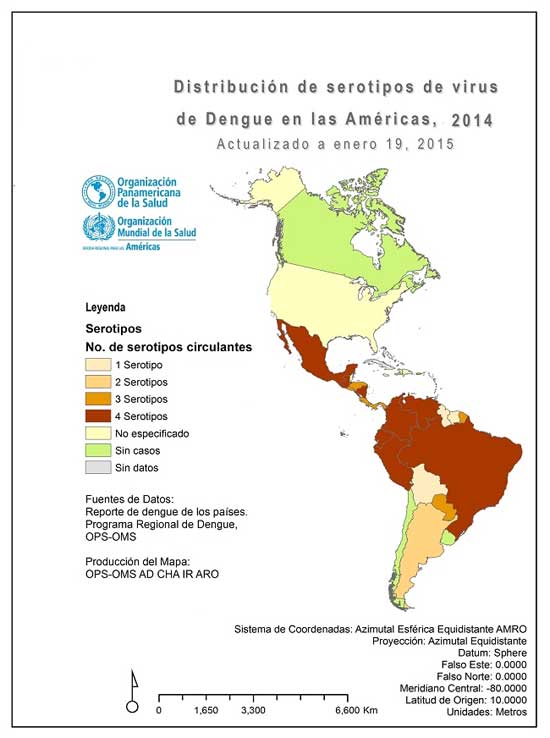 2014 serotipos mapa dengue américa OPS