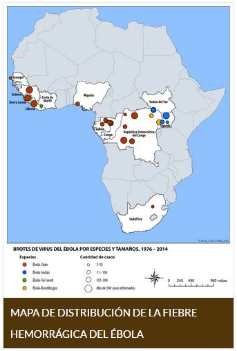 Mapa de distribución de la enfermedad por el virus del Ébola